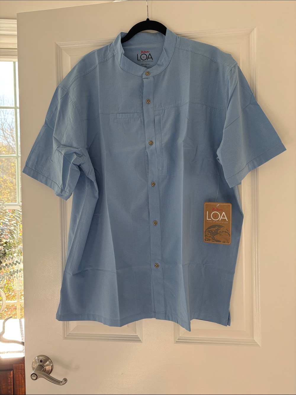 Rail Riders Men’s Pale Blue Short-Sleeve Button-Down  Breathable Shirt